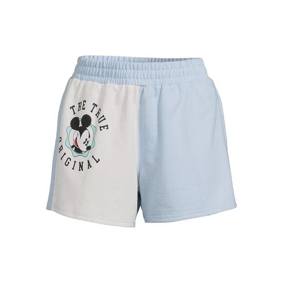 Disney Mickey Mouse Graphic Fleece Shorts Sz Small 3/5 Sweat-Shorts Light Blue - Picture 1 of 11